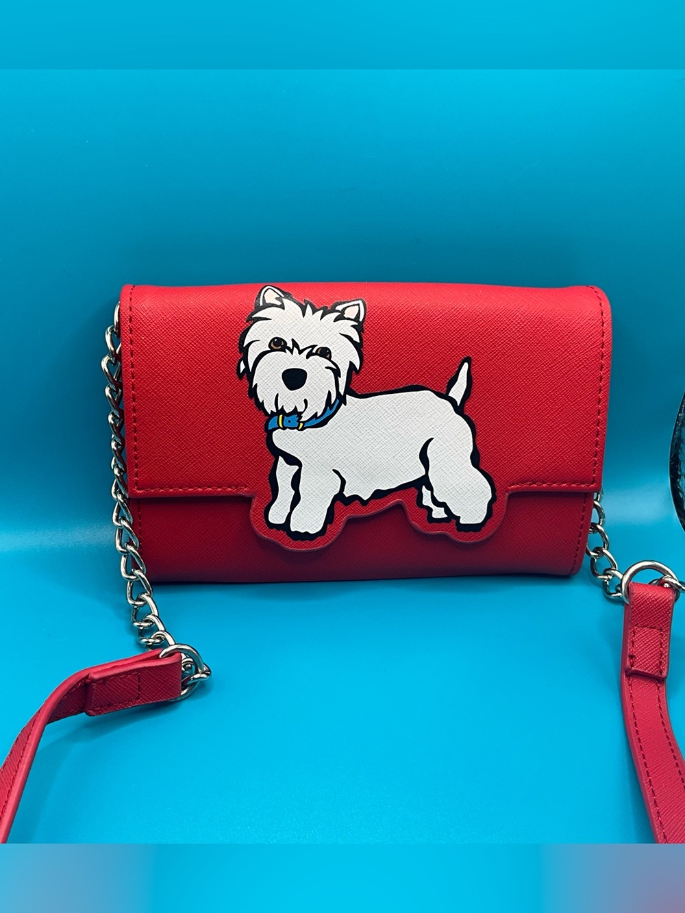 Marc Tetro Red Crossbody Purse with White Westie Terrier Dog Accent